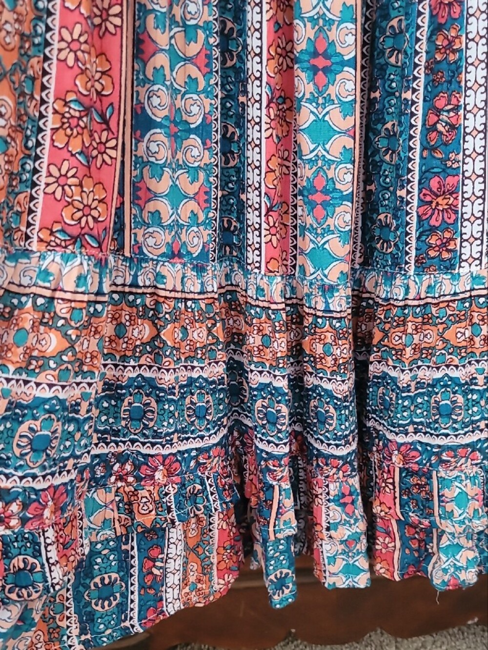 Angie Boho Chic Floral Sundress in Teal, Coral & Indigo - Picture 3 of 13
